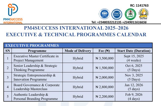 Executive and Technical Programs for 2025–2026