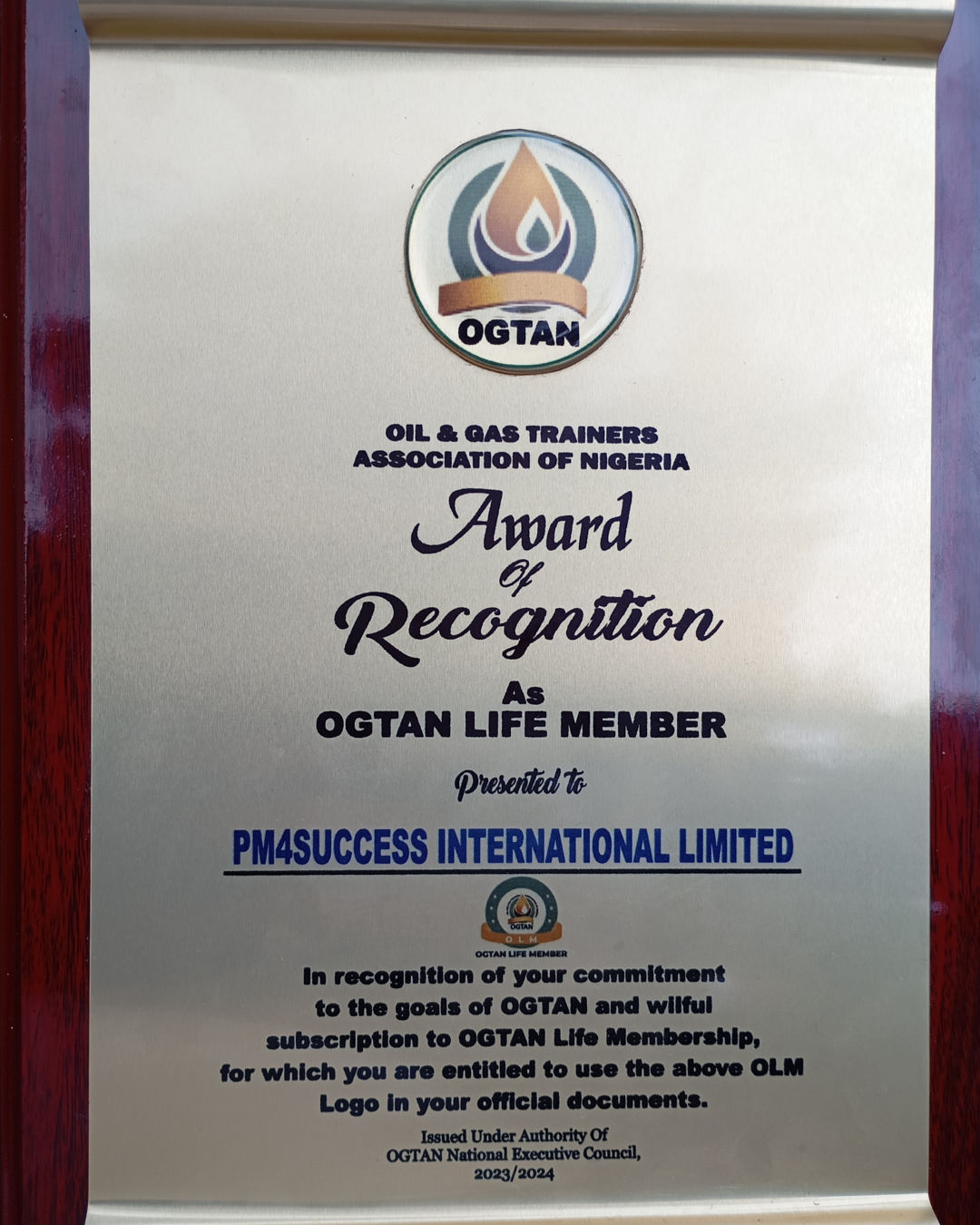 Pm4success International OGTAN Life Member Award